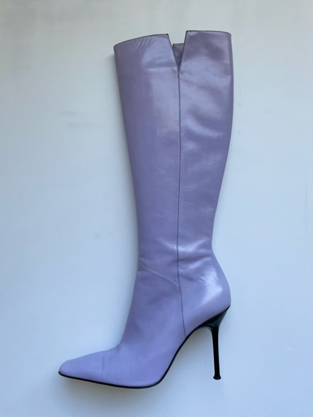 Sergio Rossi Lilac Leather Knee-High Pointed Stiletto Boots Size 38 1/2
